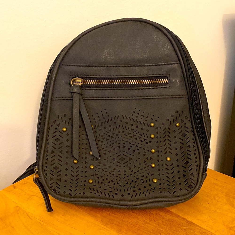 Ardene small dark gray backpack with brass hardware 10”H x 8.5”W
